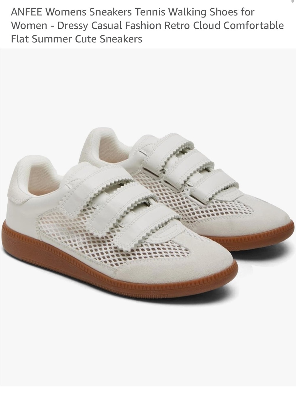 Women's Casual Mesh Velcro Sneakers in Off-White with Brown Sole